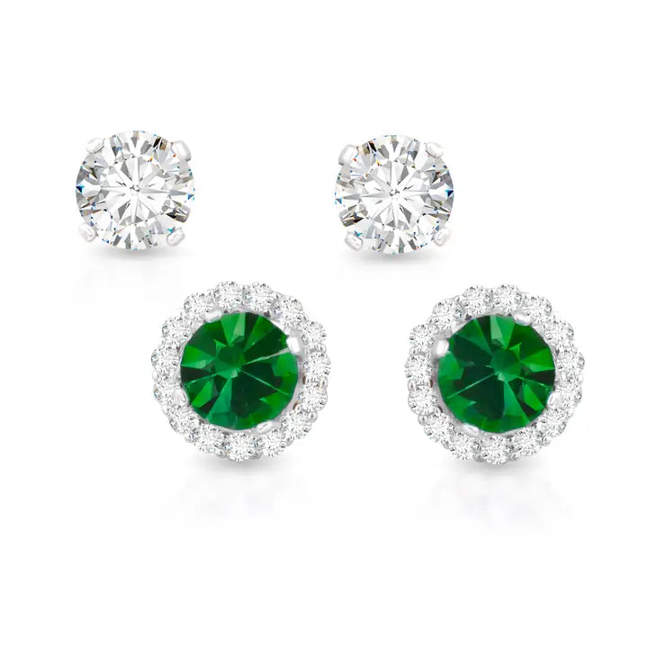 Amanda Blu Birthstone Earrings with Cz Halo Jacket & Clear Cz