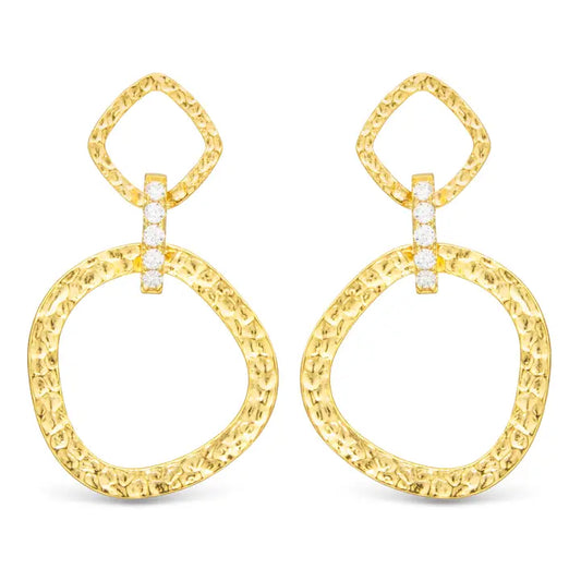 Amanda Blu Sydney Polished Hammered Drop w/ White Cz Link Gold