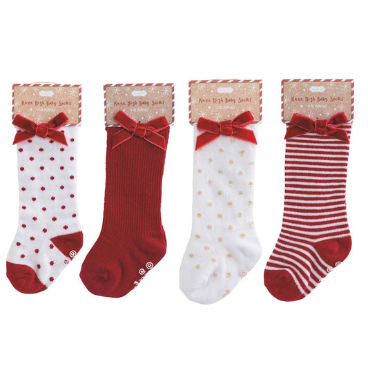 Mud Pie Red Stripe Tall Christmas Bow Sock