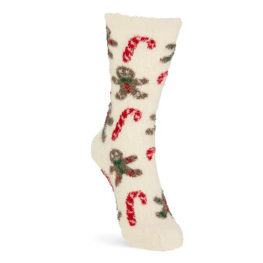 Amanda Blu Christmas Winter Fuzzy Socks-Gingerbread Man