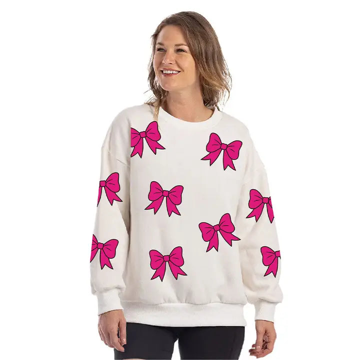 Katydid Sweatshirt with Sequined Coquette Bow Patches