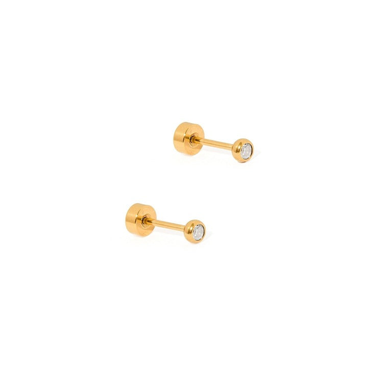 LINNY CO Screwback Stud Earrings - Micro Cooper Clear Gold