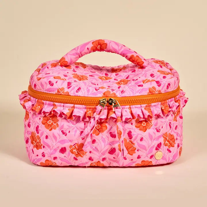 The Darling Effect Glam & Go Quilted Cosmetic Bag–Poppin' Petals Hot Pink