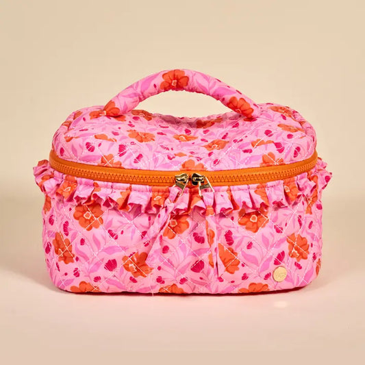 The Darling Effect Glam & Go Quilted Cosmetic Bag–Poppin' Petals Hot Pink