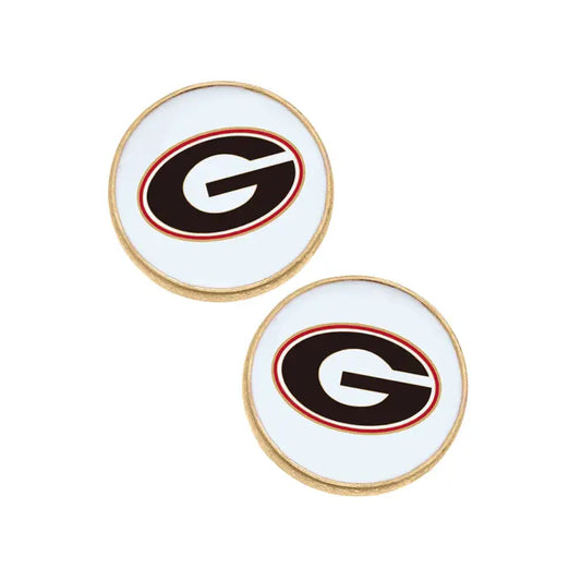 Canvas Style Georgia Bulldogs Enamel Disc Stud Earrings in White