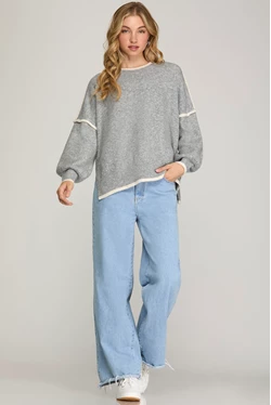 SHE & SKY LONG SLEEVE CONTRAST SWEATER TOP