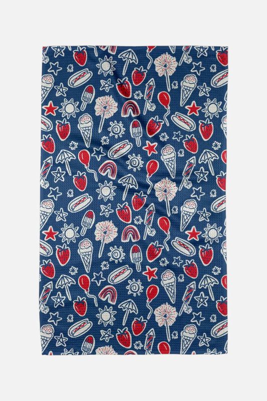 Geometry Summer Fun Blue Tea Towel