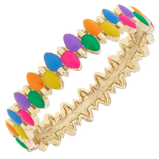 Canvas Style Christmas Lights Enamel Hinge Bangle in Multi