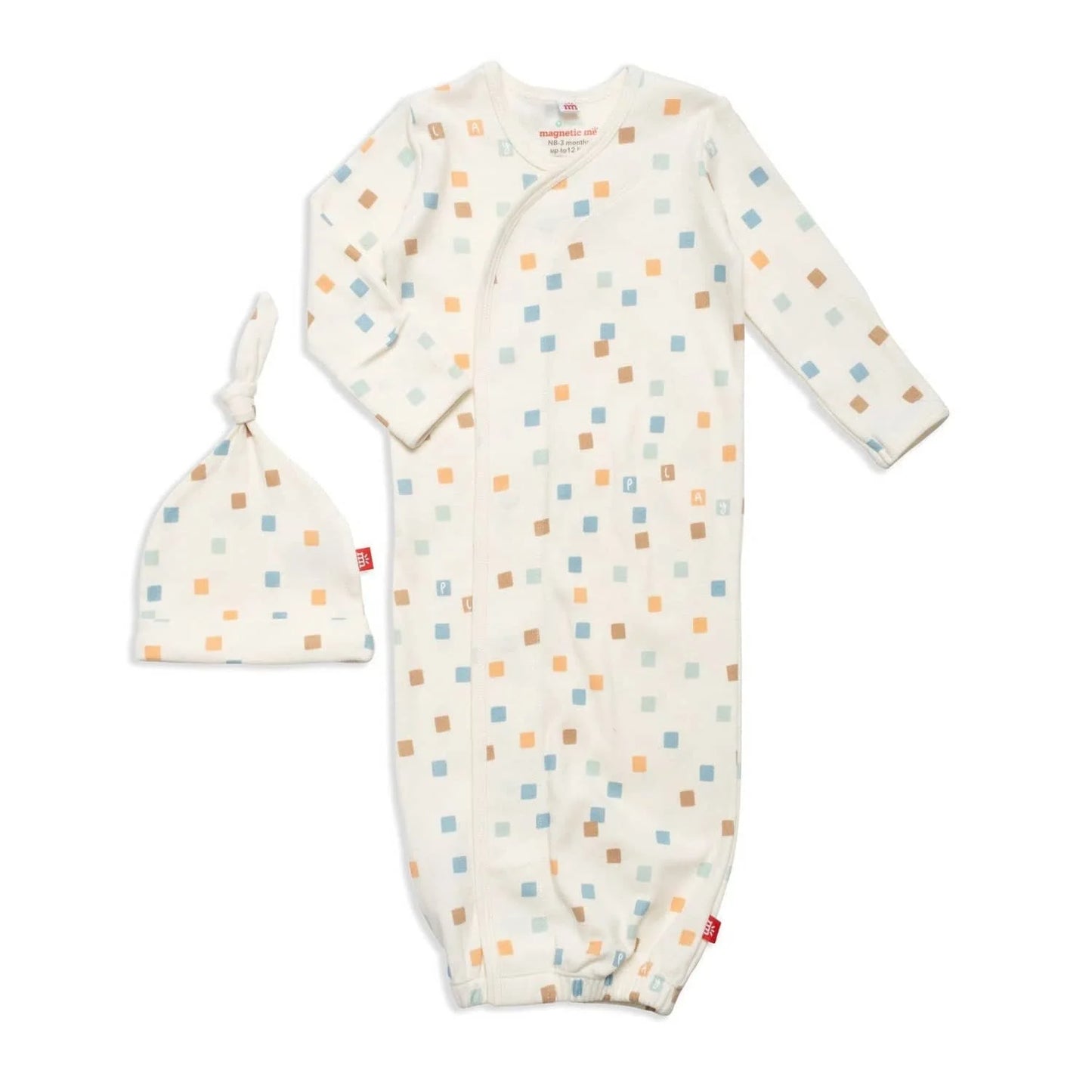 magnetic me hip to be square organic cotton magnetic cozy sleeper gown + hat set