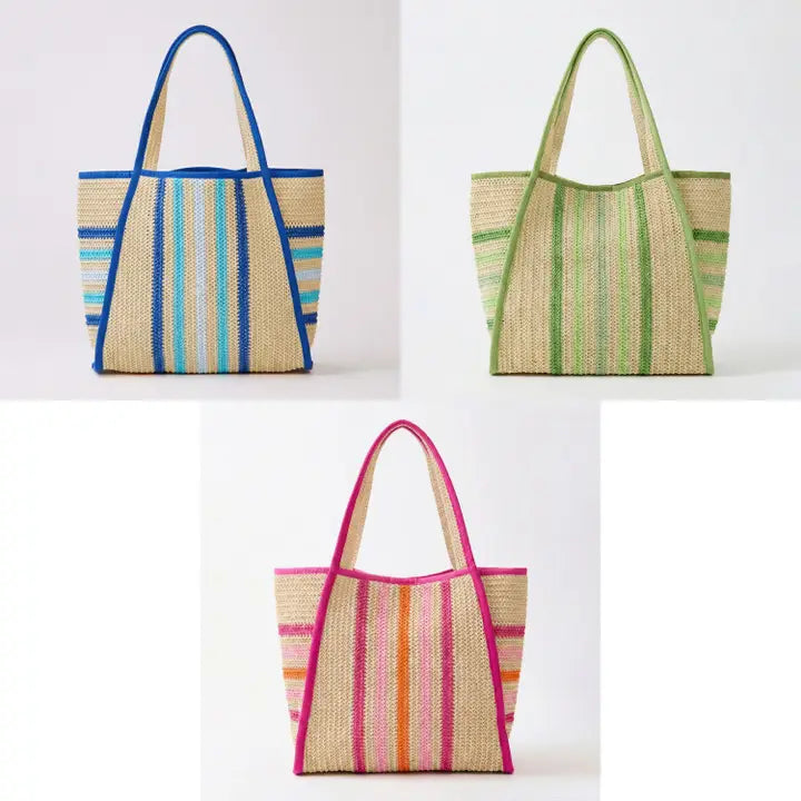 Accent Accessories Landon Straw Striped Tote
