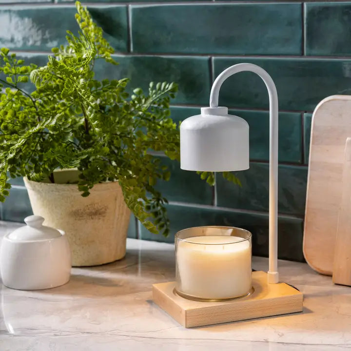 White & Wood Arched Candle Warmer Lamp