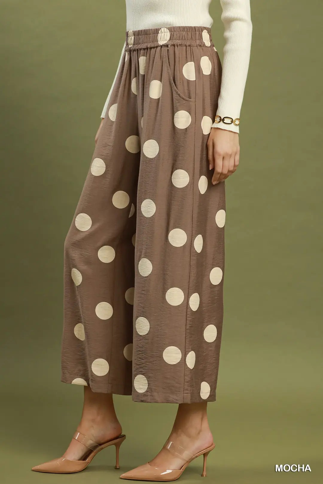 Umgee Polka Dot Wide Leg Crop Pants with Pockets