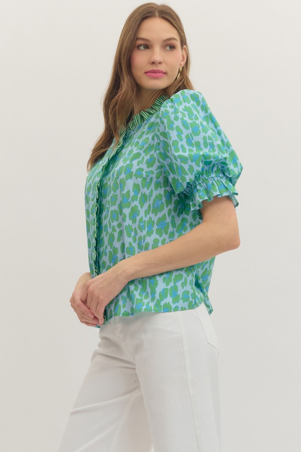 Entro Leopard Print Puff Sleeve Top