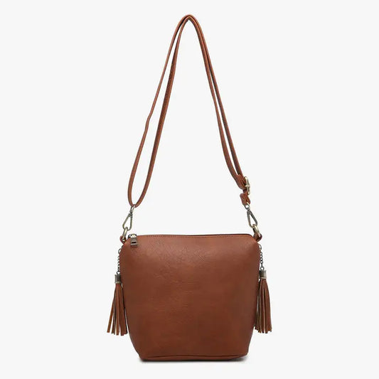 Jen & Co. Dylan Crossbody w/ 2 Side Tassel Zippers-Brown