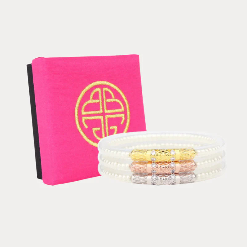BUDHAGIRL WHITE PEARL THREE QUEENS ALL WEATHER BANGLES® (SET OF 3)