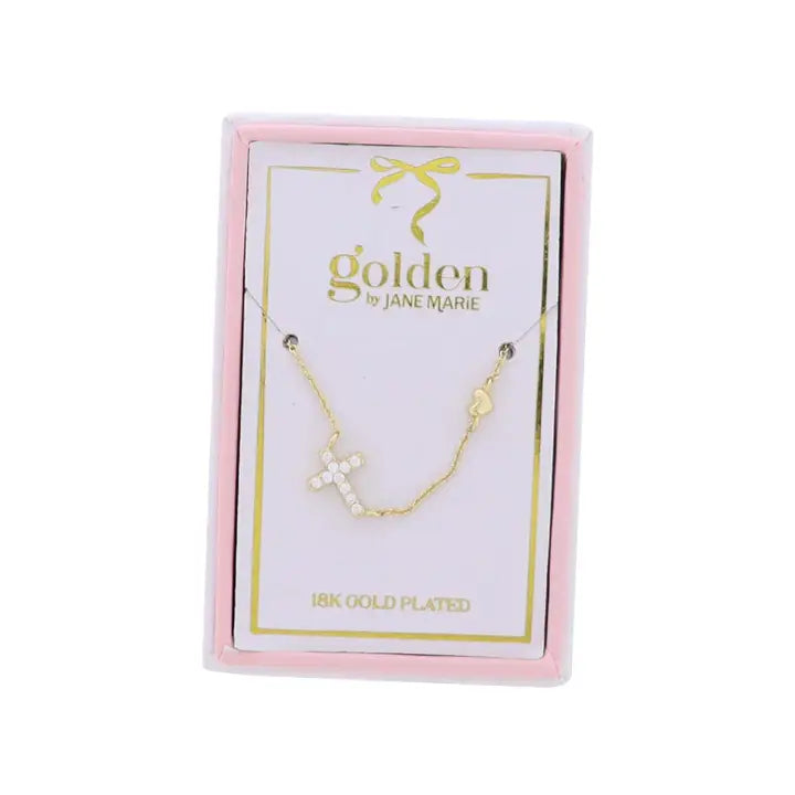 Jane Marie Kids 18K Gold Plated Necklace with Clear Crystal Cross