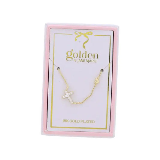 Jane Marie Kids 18K Gold Plated Necklace with Clear Crystal Cross