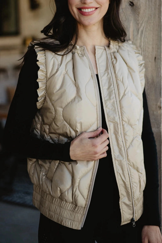Katydid Soft Tan Metallic Quilted Vest