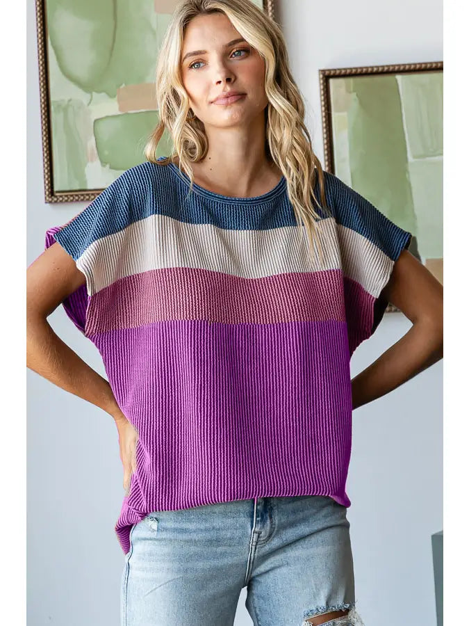 7th Ray Magenta Ribbed Top