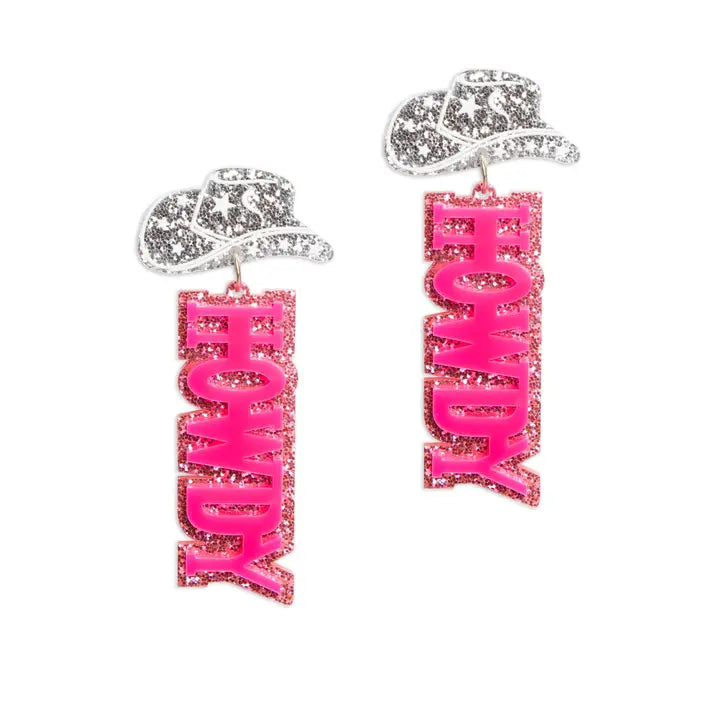 Laura Janelle Hot Pink Sparkle Howdy Earrings