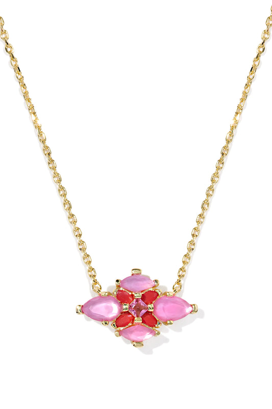 KENDRA SCOTT ABBIE CRYSTAL SHORT PENDANT NECKLACE GOLD PINK MIX