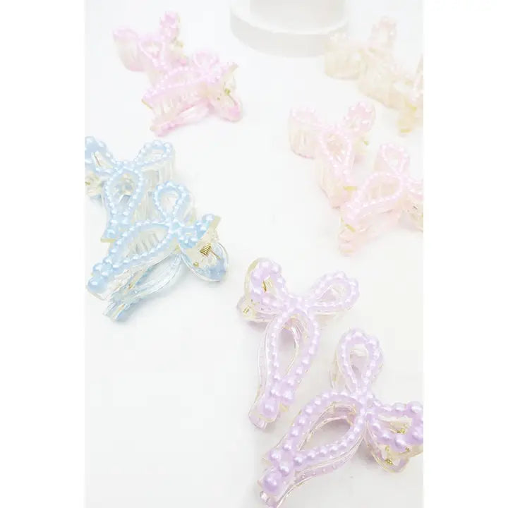 Love and Repeat Pearl Ribbon Bow Mini Jaw Hair Clip