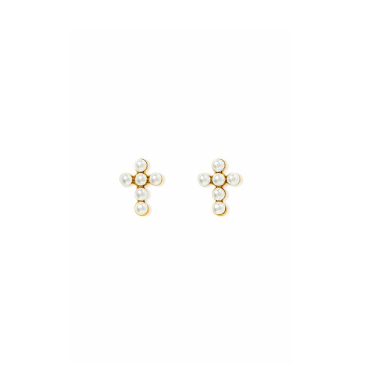 LINNY CO Screwback Stud Earrings - Clara Cross Pearl