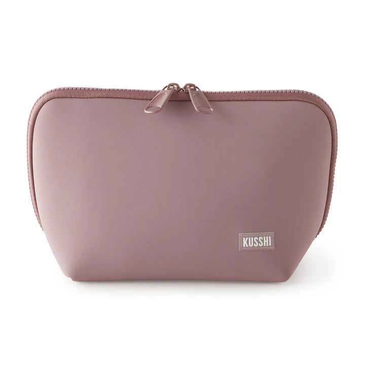 Kusshi Neoprene Neutral Collection-Makeup Bag-Mauve with Stone Interior