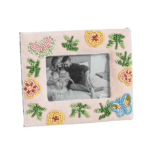 MUD PIE PINK FLORAL BEADED FRAME