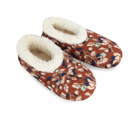 Snoozies! Womens Floral Corduroy Slipper With Memory Foam Sole Brown