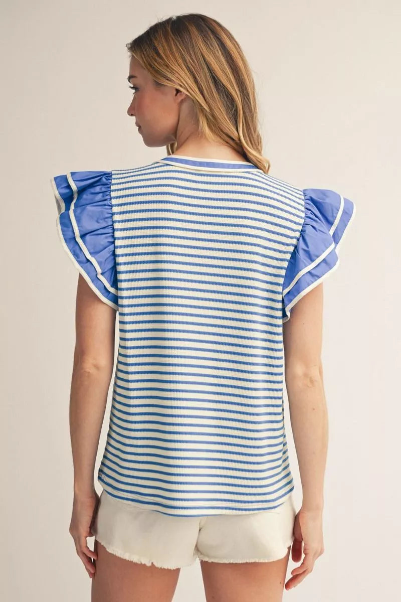Jodifl Layered Ruffle Sleeves Thermo Stripe Top