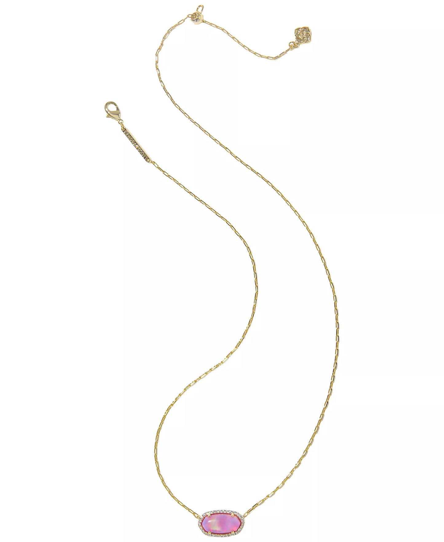 KENDRA SCOTT ELISA PAVE FRAME SHORT PENDANT NECKLACE GOLD PINK OPALESCENT RESIN