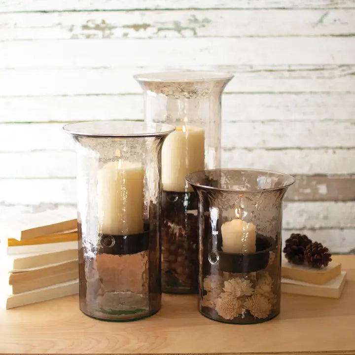 Kalalou Original Glass Candle Cylinder W Rustic Insert - Large