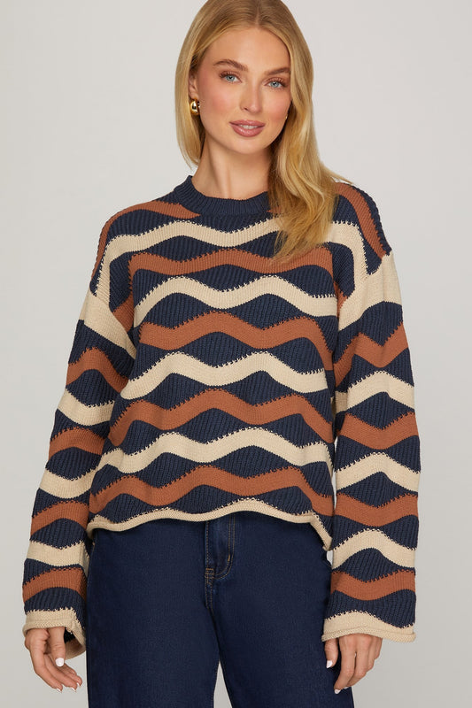 She + Sky Wavy Stripe Sweater Top