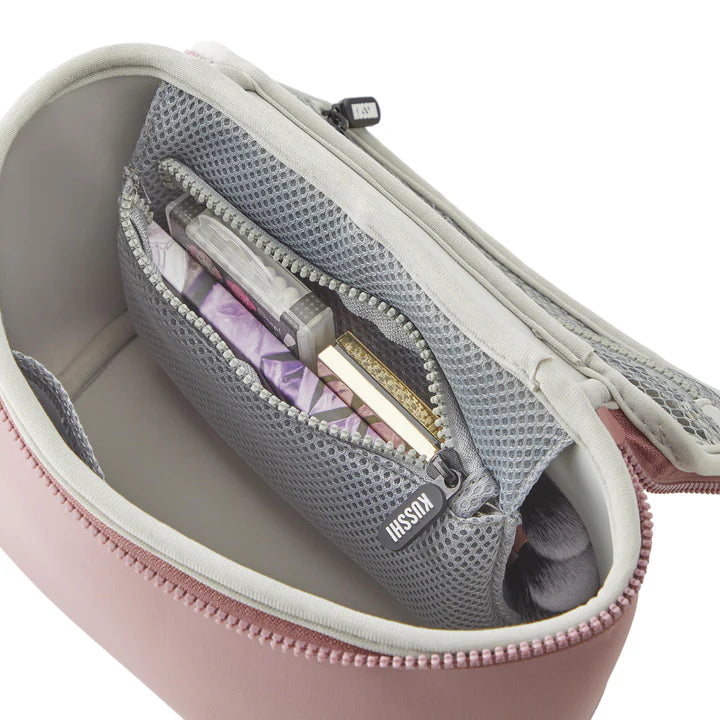 Kusshi Neoprene Neutral Collection- Small Train Case-Mauve with Stone Interior