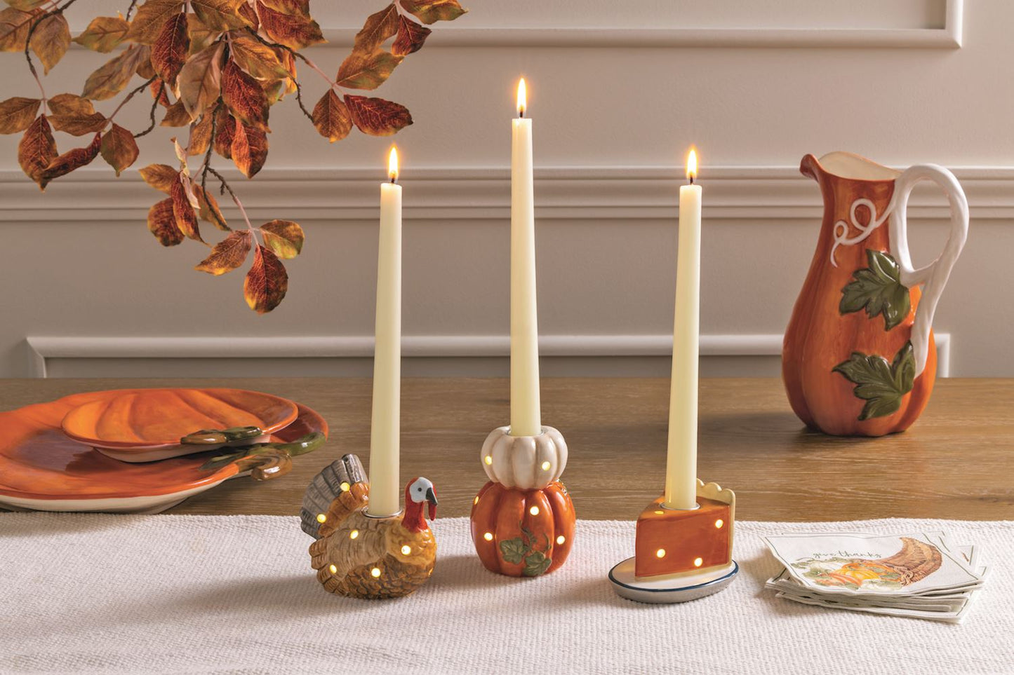 MUD PIE TURKEY LIGHT-UP TAPER HOLDER