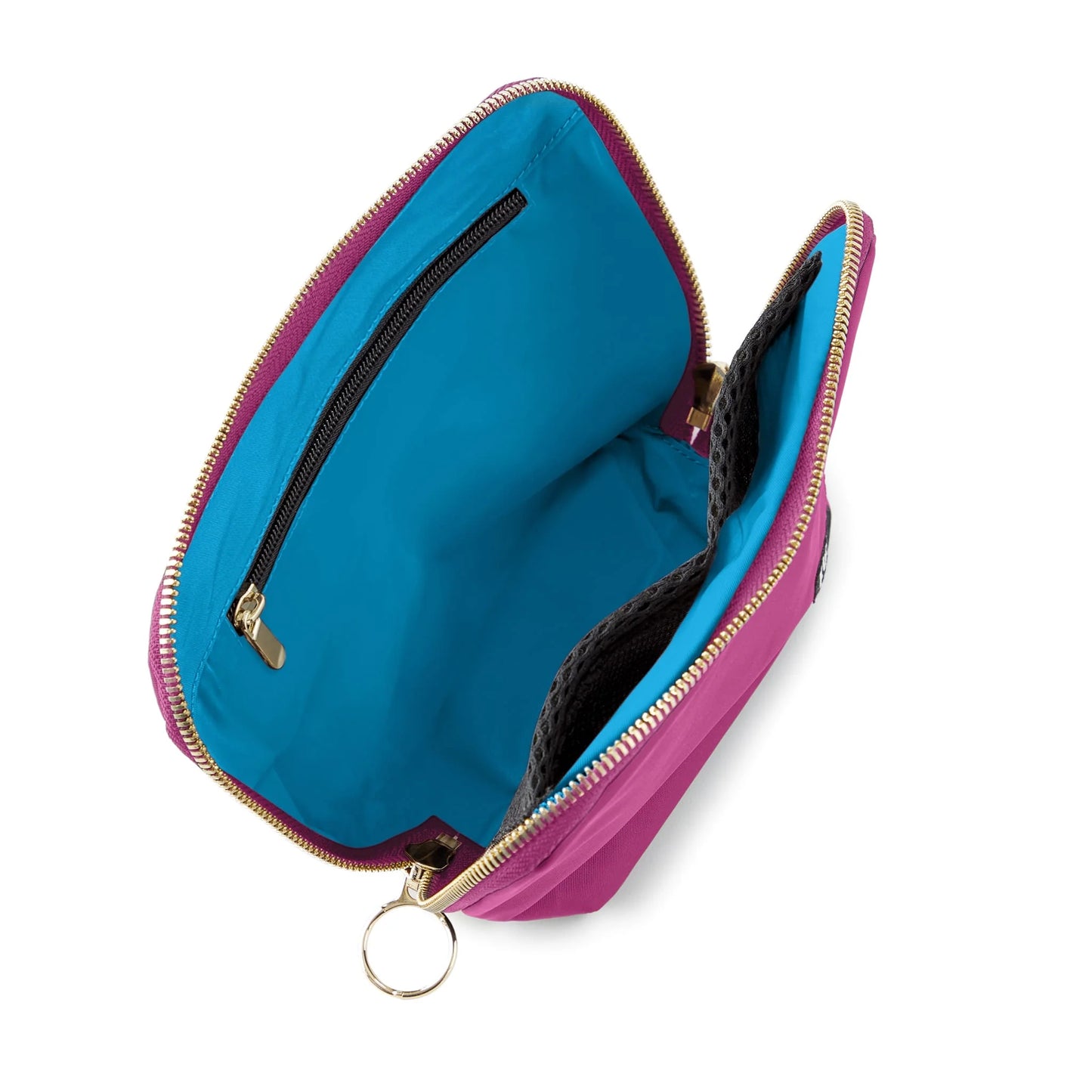 Kusshi Pink Fabric with Teal Interior Everyday Makeup Bag