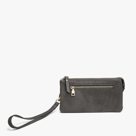 Jen & Co. Ariel Distressed Dual Compartment Wristlet Wallet-Charcoal