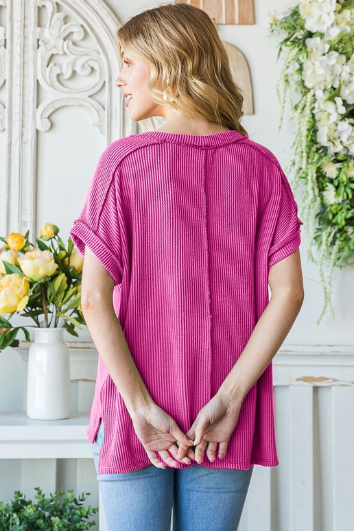 7th Ray Fuchsia Ribbed Top