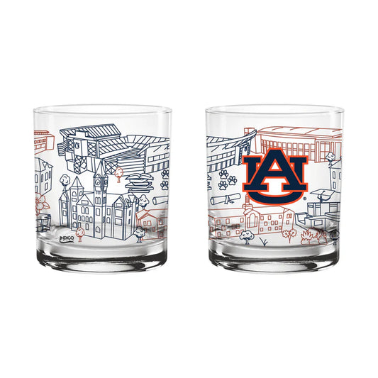 Auburn Tigers Campus Line Art 14oz Rocks Glasses