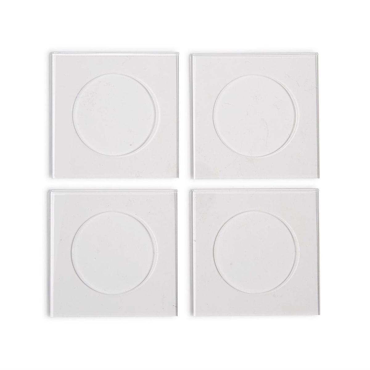 TWO'S COMPANY Set of 4 Clear Cocktail Coasters in Gift Box (features insert slot) - Acrylic