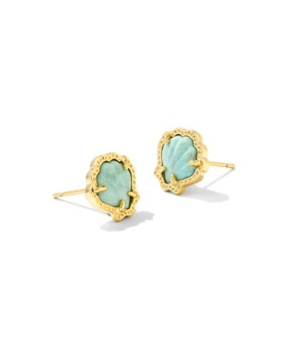 KENDRA SCOTT BRYNNE SHELL STUD EARRINGS GOLD SEA GREEN CHRYSOCOLLA