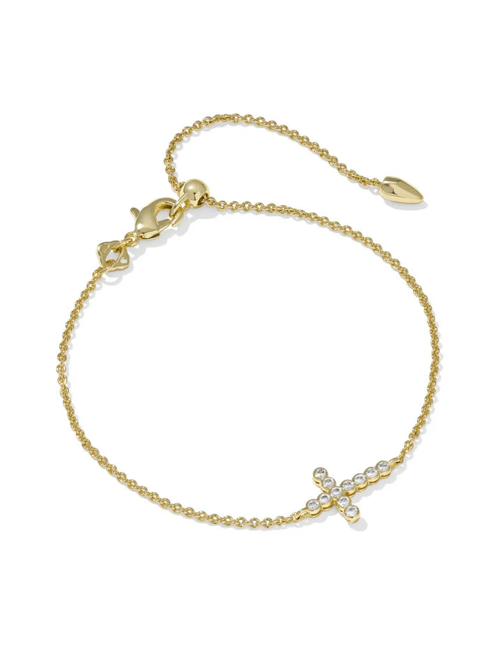 KENDRA SCOTT CROSS CRYSTAL DELICATE CHAIN BRACELET GOLD WHITE CZ