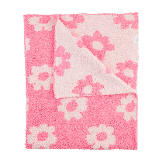 MUD PIE PINK CHENILLE FLOWER BLANKET