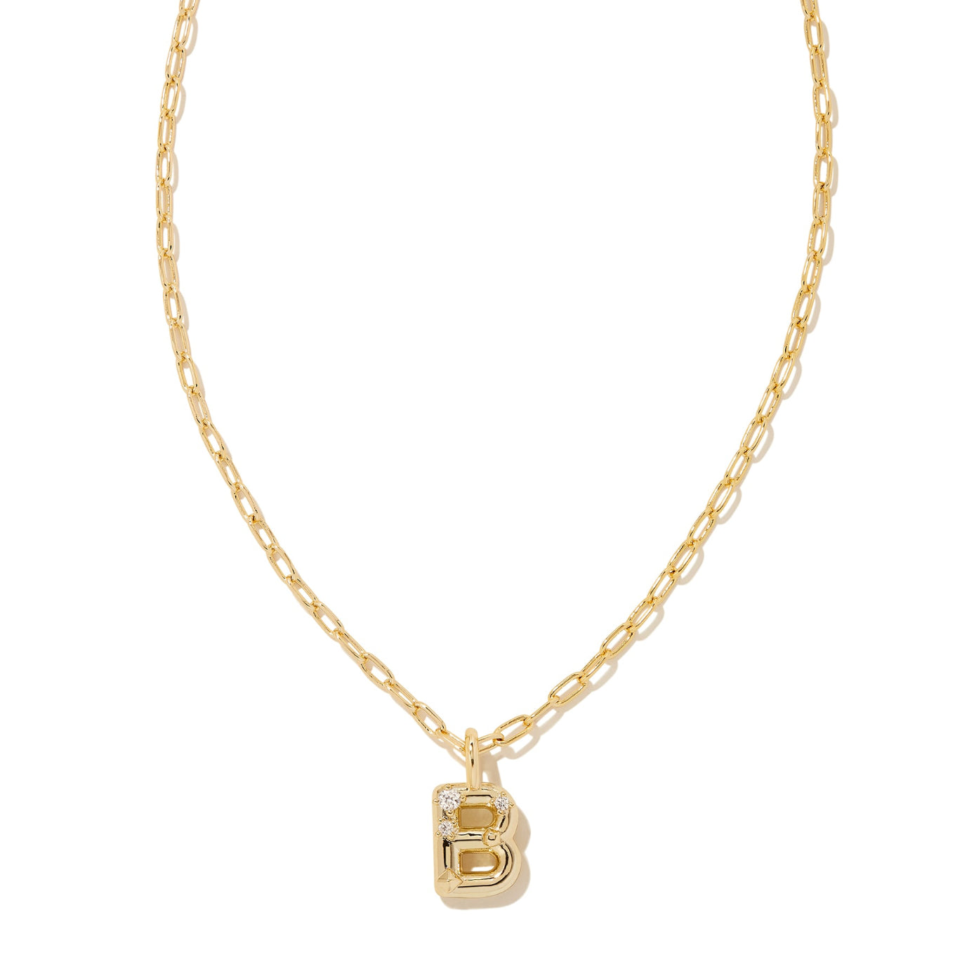 KENDRA SCOTT CRYSTAL LETTER B SHORT PENDANT NECKLACE GOLD WHITE CZ