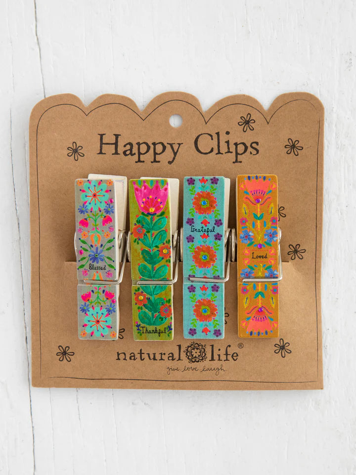 Natural Life Bag Clips, Set of 4 - Thankful Blessed