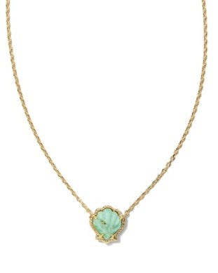 KENDRA SCOTT BRYNNE SHELL SHORT PENDANT NECKLACE GOLD SEA GREEN CHRYSOCOLLA