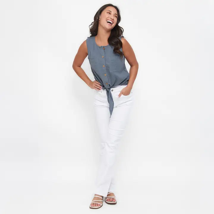 Elsie & Zoey Tank Top Jasmine Cotton Gauze Button Up Scoop Neck