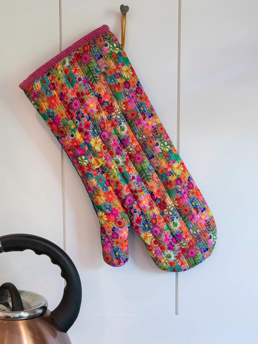 Natural Life Bake Happy Double-Sided Oven Mitt-Blue Folk Flower Patchwork