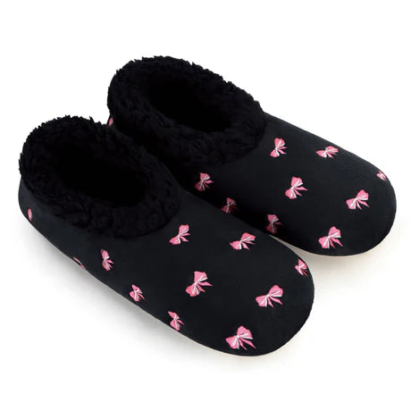 Snoozies! Womens Embroidered Bow-Utiful Slipper With Memory Foam Sole Black